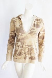 LAUREN Ralph Lauen Womens Beige Camo Waffle Knit Hoodie Long Sleeve Top L