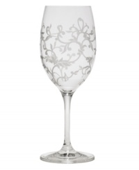 Scrolling vines climb this floral-inspired stemware to lend your table a touch of garden elegance. With careful detail, the frosted design melds with the classic shape for a truly stylish collection. (Clearance)