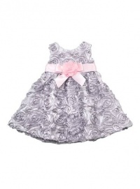 Rare Editions Baby-Girls Infant Silver Soutach Rose Dress, 24 Months