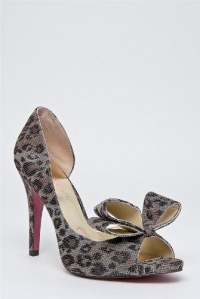 PARIS HILTON SENORITA COFFEE LEOPARD GLITTER WOMENS PEEP TOE Size 8M