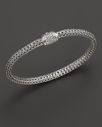 Extra small sterling woven chain bracelet with carved chain diamond pave clasp, designed by John Hardy.