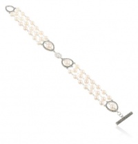 Judith Jack Pearlette Sterling Silver, Marcasite and Fresh Water Pearl 3 Row Bracelet, 7.5