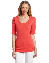 Three Dots Red Women's 1/2 Sleeve Scoop Neck