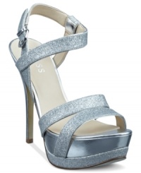 Glittery all over. The Gearian platform sandals by GUESS will add something special to your night out.