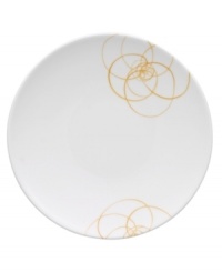 A modern canvas for everyday meals, the Bloom Sun salad plates have a smooth, flat surface that's artfully scribbled with golden florals for a look that's fresh--and in durable porcelain--not fussy. From Villeroy & Boch.