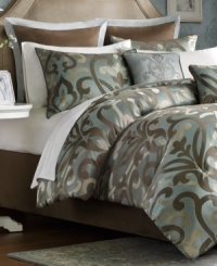 Make a dramatic statement with this opulent Camiella comforter set, featuring a bold flourish pattern in an utterly sophisticated color scheme. Comes with enough components, including window treatments and sheet set, for a completely new look.