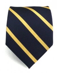 100% Silk Woven Midnight Navy and Gold Trad Striped Tie