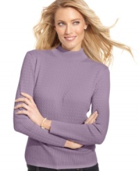 Karen Scott's cable-knit mock turtleneck sweater is a layering essential. At a price you'll love, you can snag more than one!