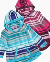 She'll love wrapping herself in the sweet stripes and cuddly feel of these hooded ponchos from Energie.