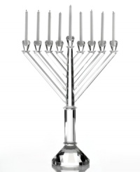 Introduce the resplendent grace of faceted crystal to your Hanukkah tradition with this stately menorah from Lighting by Design. At over a foot high and with sparkling cut detail, it brings new attention to the Festival of Lights.