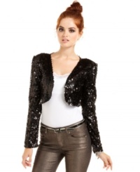 Add instant glamour to your look with this chic bolero jacket from Sugar & Spice! Pair it with a cute top and jeggings for the ultimate party outfit.