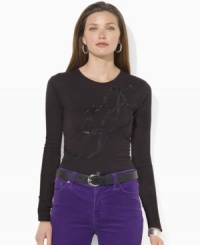 Lauren Ralph Lauren's soft cotton long-sleeved tee is finished with an equestrian-inspired graphic at the front for timeless style. (Clearance)