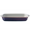 A true gem, the Amethyst rectangular baker is simply glazed but boldly hued, in deep indigo and crisp white from Denby's collection of dinnerware. The dishes can embrace their luxe color alone or they can be paired with the playful dots of Amethyst Stone for a well-balanced and uniquely customized table setting.