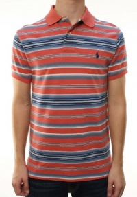 Polo Ralph Lauren Men's Custom Fit Striped Polo Shirt Salmon Red