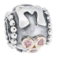 PANDORA Silver & 14k Gold MOM Bead with Pink CZ Stones 790574CZS