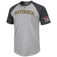 MLB Pittsburgh Pirates Big Leaguer Fashion Crew Neck Ringer T-Shirt, Steel Heather/Charcoal Heather