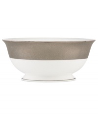 Draped in sumptuous metal, the Platinum Voile serving bowl evokes the luxurious woven fabrics in Donna Karan's ready-to-wear collection. A simple etched pattern contrasts its brilliant sheen for a look as chic as anything on the runway.