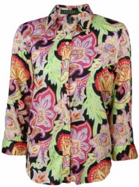 Lauren Ralph Lauren Women's Bright Floral Shirt PM Black Multi