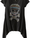 Beautees Girls 7-16 Neon Skull Sharkbite Top, Black, X-Large