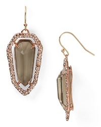 A shield shape and bold stone centers dress up this pair of Alexis Bittar earrings, cast in rose gold plated metal with Swarovski crystal accents.