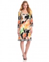 Calvin Klein Women's Printed Scoop Neck Dress, Key Lime/Bellini Multi, X-Large