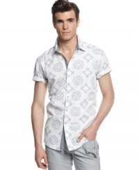 Change you pattern this season. Put away the plaids and put on this short-sleeved shirt from INC International Concepts.