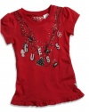 GUESS Kids Girls Little Girl Puff-Sleeve Logo Tee, RED (3T)