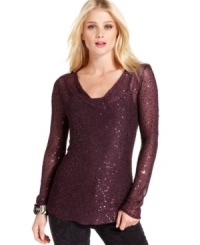 Sparkle on in this Calvin Klein Jeans sweater, featuring allover tonal sequins on mesh knit.