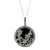 Marcasite & Black Onyx Silver Floral Enhancer Pendant With 18 Silver Chain