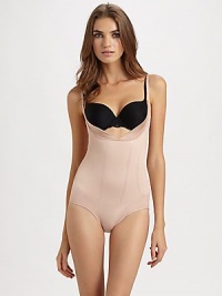 SPANX Super Control Slimmer and Shine Open Bust Bodysuit, M, Rose Gold