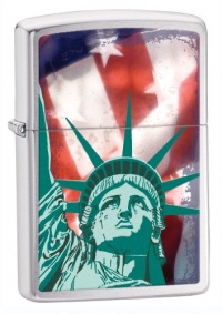 Zippo Brush Chrome Statue of Liberty Lighter (Silver, 5 1/2x3 1/2-Cm)