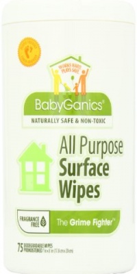 BabyGanics The Grime Fighter All-Purpose Surface Wipes, Unscented, 75-count Tubs (Pack of 2)