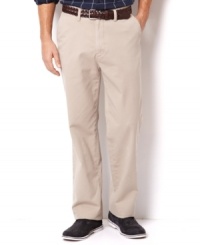 Introducing the Nautica new flat-front pant from the True Khaki Collection. In fine cotton twill with an updated, more streamlined fit and signature details. The quintessential classic for work, weekends, holidays and travel.