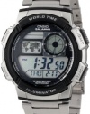 Casio Men's AE1000WD-1AVCF World Time Silver-Tone Bracelet and Digital Sport Watch