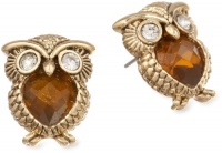 Anne Klein Arden Gold-Tone Topaz Colored Owl Button Earrings