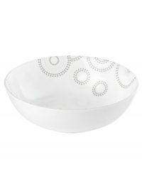 Tiny squares with a hint of shine run circles around this glossy white soup bowl from Mikasa dinnerware. These dishes are from a fresh, spirited collection that's made for modern tables. Sparkle Circles features minimalist shapes in sturdy bone china for anytime use.