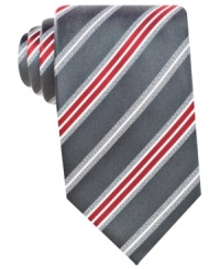 Stay on track in stripes with this silk tie from Geoffrey Beene.