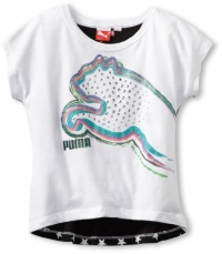 Puma - Kids Girls 7-16 High Low Tee, White, Small