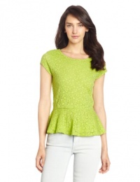 Vince Camuto Women's Cap Sleeve Peplum Lace Top, Bright Palm, Medium