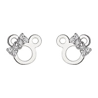 .925 Sterling Silver Rhodium Plated Mouse Ribbon CZ Stud Earrings with Screw-back for Children & Women