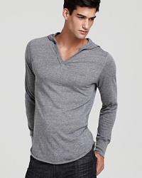 A heathered ALTERNATIVE pullover hoodie with a v-neck and banded cuffs.