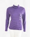 Jones New York Womens Purple Stripe Turtleneck Cotton Knit Top PS