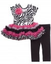 Rare Editions Girls 2-6X Zebra Black Tutu Legging Set