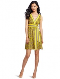 Catherine Malandrino Women's Printed Sleeveless V-Neck Dress, Yellow, 2