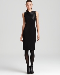 Venture to fashion's dark side in a sleek Halston Heritage dress punctuated with pleated leather trim for unquestionably daring and dramatic look.