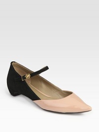 Patent leather flat with a point toe and sweet Mary Jane strap, backed by contrasting suede that's undeniably soft. Patent leather and suede upperLeather lining and solePadded insoleMade in ItalyOUR FIT MODEL RECOMMENDS ordering true size. 