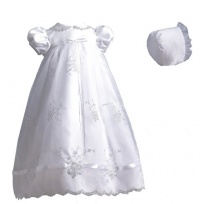 Lauren Madison baby girl Newborn Christening Baptism Special occasion Embroidered dress gown  With Ribbon Beaded Trim, White, 0-3 Months