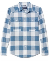 Get your casual wardrobe all squared away with this cool casual shirt from American Rag.