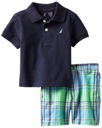 Nautica Baby-Boys Infant 2 Piece Solid Polo Short Set, Sport Navy, 24 Months