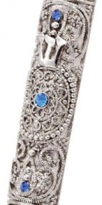 Olivia Riegel Silver 4 Mezuzah with Aquamarine Swarovski Crystals